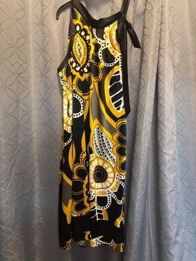 Style $Co. One-Shoulder Yellow and Black Floral Dress with Tie Strap